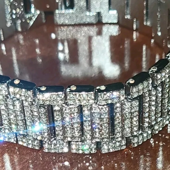 Mens Masculine Iced Hip Hop Bling Simulated Diamond  Silverplated Bling Bracelet - Picture 5 of 12